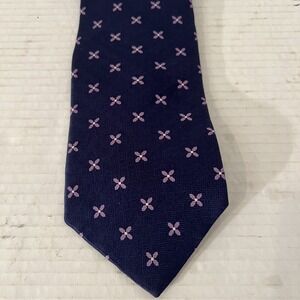 Classic‎ Tie-Blue With Purple Flowers-100% Imported Silk Necktie-George Machado